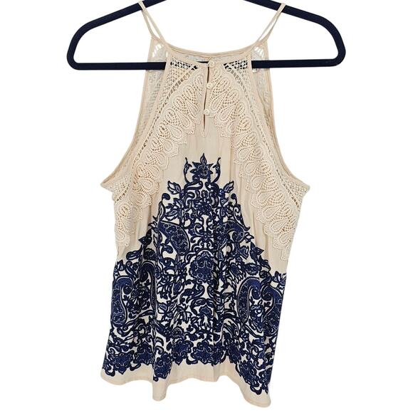 Altar’d State Cream Navy Crochet Embroidered Lace Sleeveless Boho Chic Top S - Picture 3 of 9
